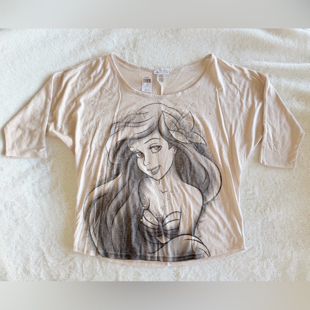 Disney Parks Little Mermaid Ariel Dolman Sleeve Cream Top Rhinestone NWT  Medium